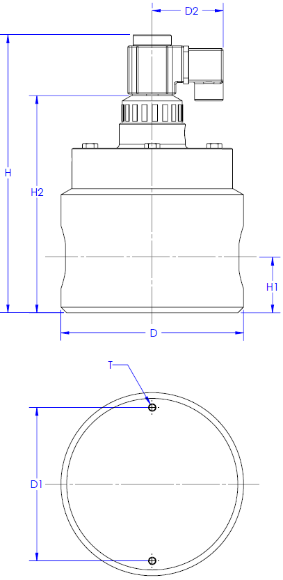 dimensional drawing of the PVC pilot solenoid valve.
